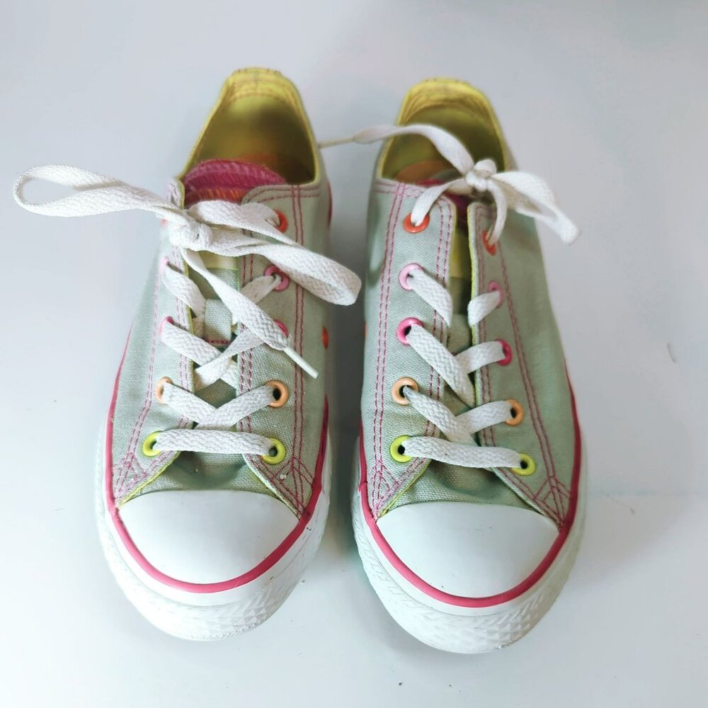 Converse All Star MT Ox Mirage Gray Pink Multi Tongue Sneaker Shoes Junior Size